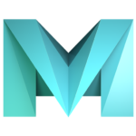 a green blue capital letter M made of triangles and gradients