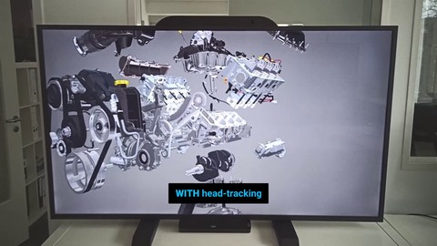 ZVIEW 65" autostereoscopic 3D display with an engine exploded into its component parts.